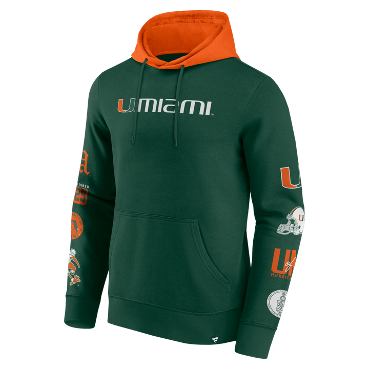 Fanatics - NCAA - Colorblock Badge Fleece Hoodie - Miami Hurricanes