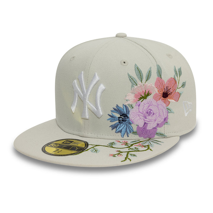New York Yankees MLB Floral 59Fifty New Era Cream/White