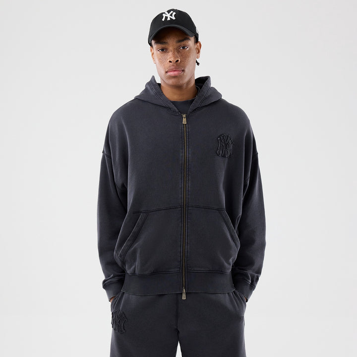 MLB Washed Full Zip Hoodie New York Yankees Black