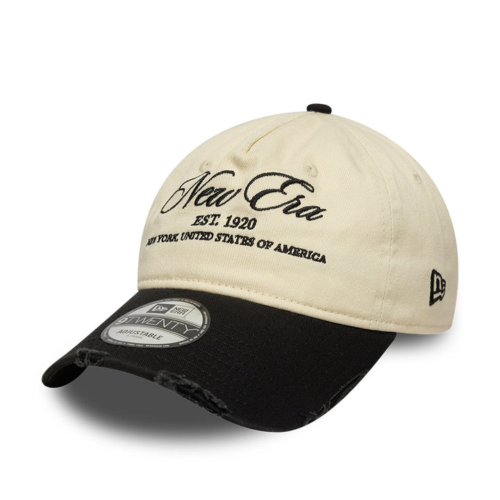 New Era Washed Distress 9Twenty Strapback Cream/Black