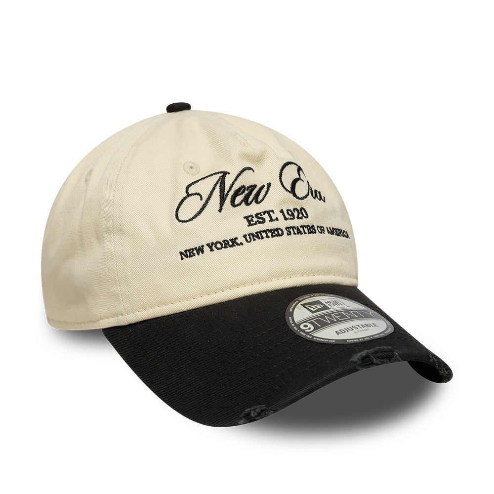 New Era Washed Distress 9Twenty Strapback Cream/Black