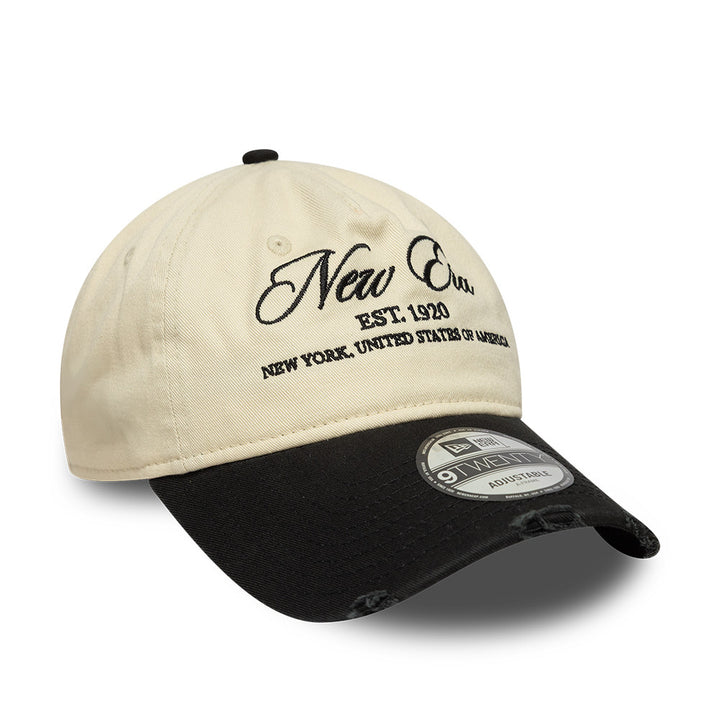 New Era Washed Distress 9Twenty Strapback Cream/Black