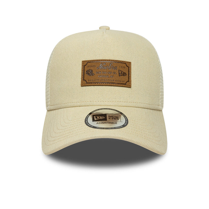 Branded Denim Leather Patch AFrame Snapback Trucker New Era Cream