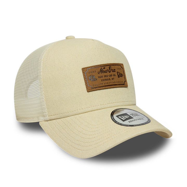 Branded Denim Leather Patch AFrame Snapback Trucker New Era Cream