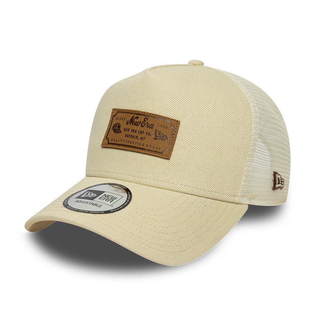 Branded Denim Leather Patch AFrame Snapback Trucker New Era Cream