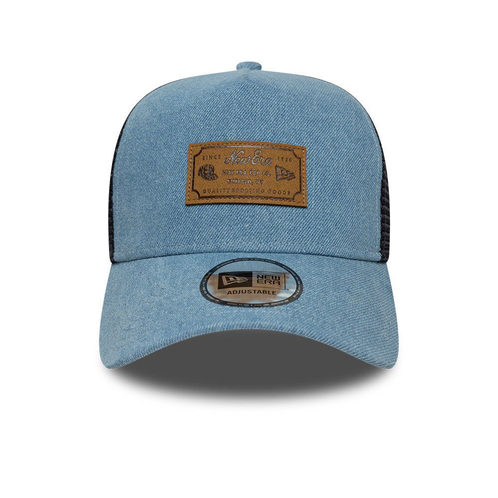 Branded Denim Leather Patch AFrame Snapback Trucker New Era Blue
