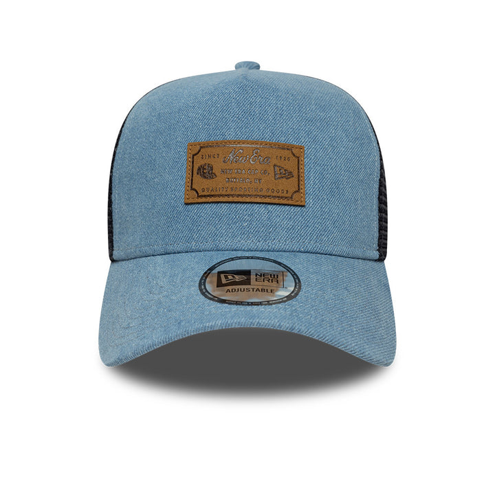 Branded Denim Leather Patch AFrame Snapback Trucker New Era Blue