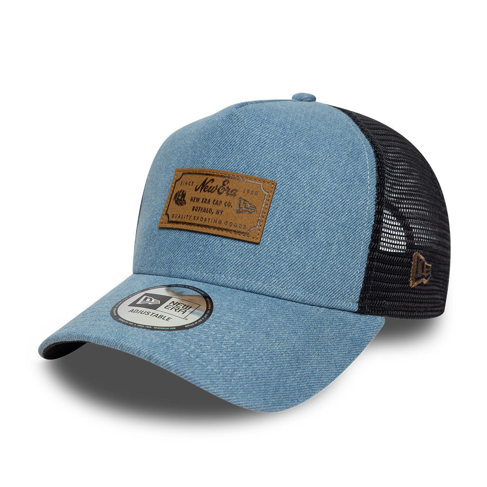 Branded Denim Leather Patch AFrame Snapback Trucker New Era Blue