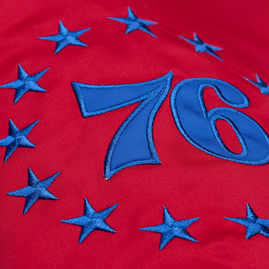 Philadelphia 76ers NBA Throw It Back Heavyweight Satin Jacket Mitchell &amp; Ness