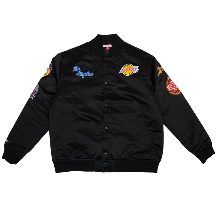 Los Angeles Lakers NBA Mitchell &amp; Ness Blackout Heavyweight Satin Jacket Black