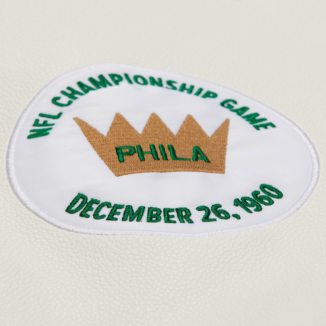 Philadelphia Eagles NFL Dusted Collection Varsity Jacket Vintage Logo Mitchell &amp; Ness