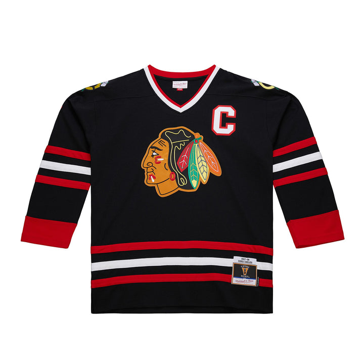 Chris Chelios Chicago Blackhawks NHL 1997-98 Power Play Dark Alternate Jersey Mitchell &amp; Ness Black/Red