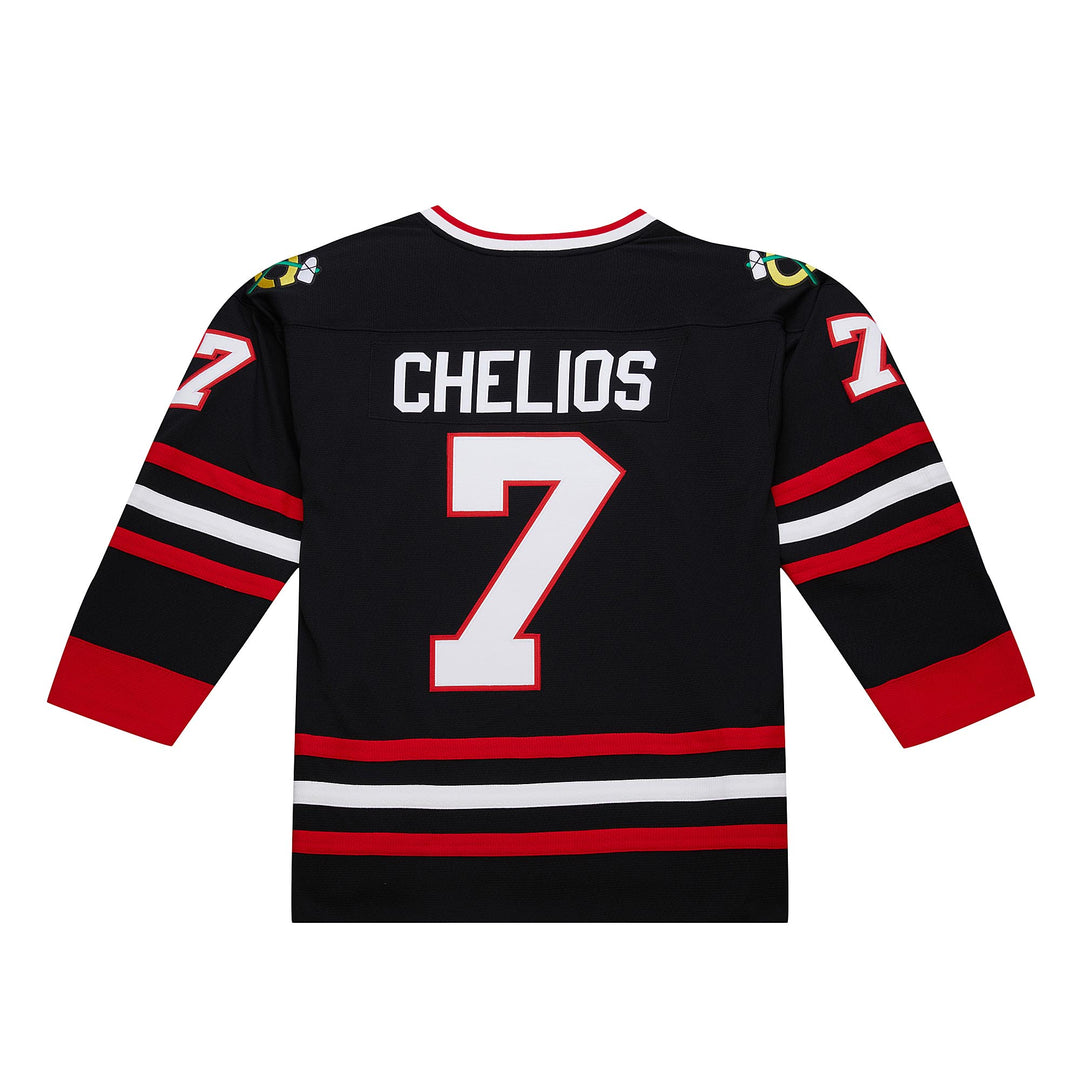 Chris Chelios Chicago Blackhawks NHL 1997-98 Power Play Dark Alternate Jersey Mitchell &amp; Ness Black/Red