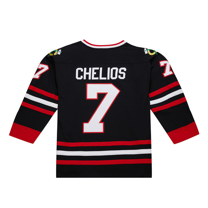 Chris Chelios Chicago Blackhawks NHL 1997-98 Power Play Dark Alternate Jersey Mitchell &amp; Ness Black/Red