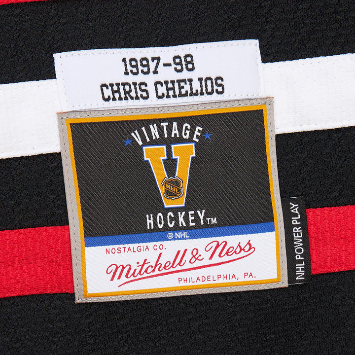 Chris Chelios Chicago Blackhawks NHL 1997-98 Power Play Dark Alternate Jersey Mitchell &amp; Ness Black/Red