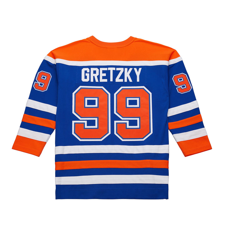 Wayne Gretzky Edmonton Oilers NHL 1986-87 Power Play Dark Jersey Mitchell &amp; Ness Blue/Orange