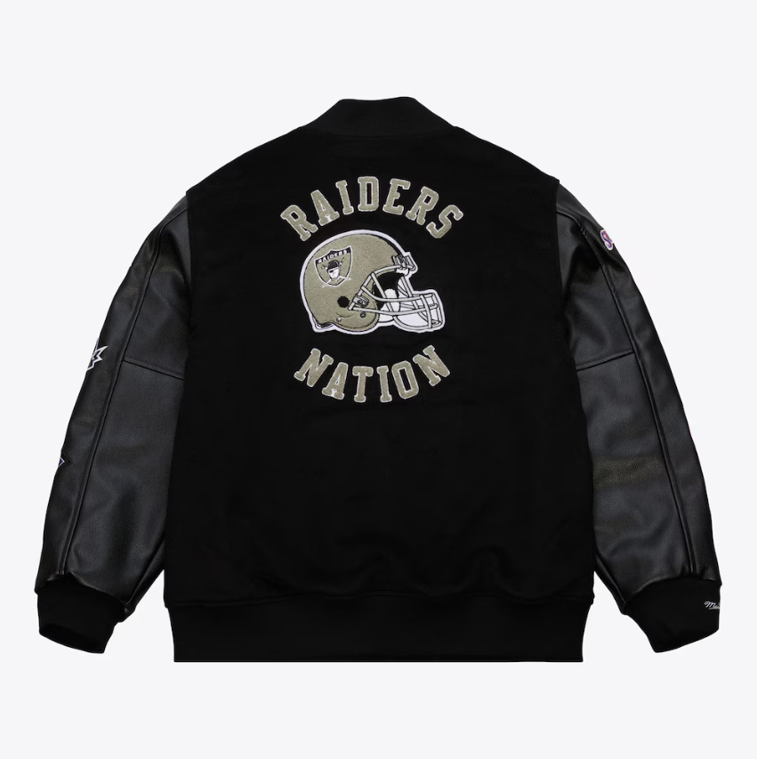 Oakland Raiders Black Out Varsity Jacket Mitchell &amp; Ness