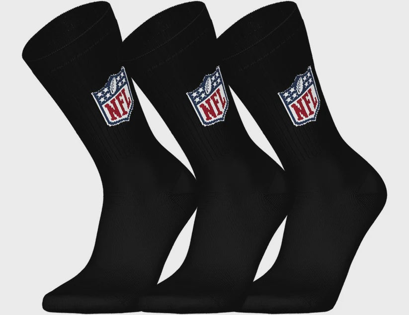 Barefoot - NFL Socks - NFL Basic Black  - 3 Pack Crew Socks