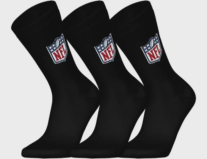 Barefoot - NFL Socks - NFL Basic Black  - 3 Pack Crew Socks
