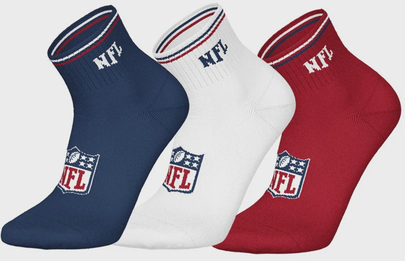 Barefoot - NFL Socks - NFL Red/White/Blue - 3 Pairs Quarter Socks