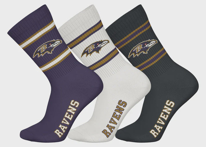 Barefoot - NFL Socks - Baltimore Ravens  - 3 Pack Crew Socks