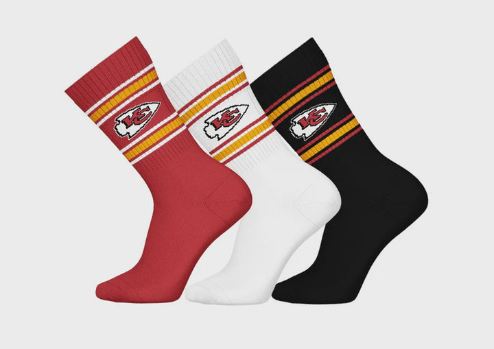 Barefoot - NFL Socks - NFL Kansas City Chiefs - 3 Pairs Crew Socks