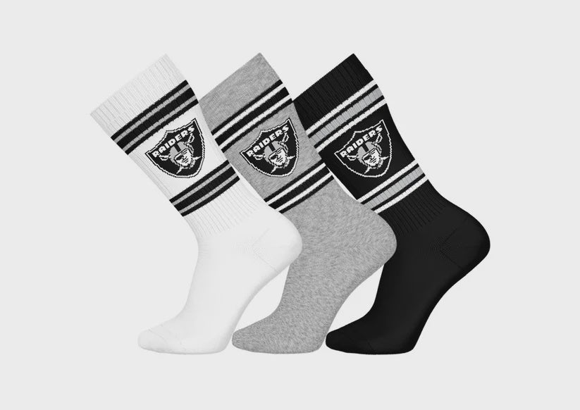Barefoot - NFL Socks - NFL Las Vegas Raiders- 3 Pairs Crew Socks