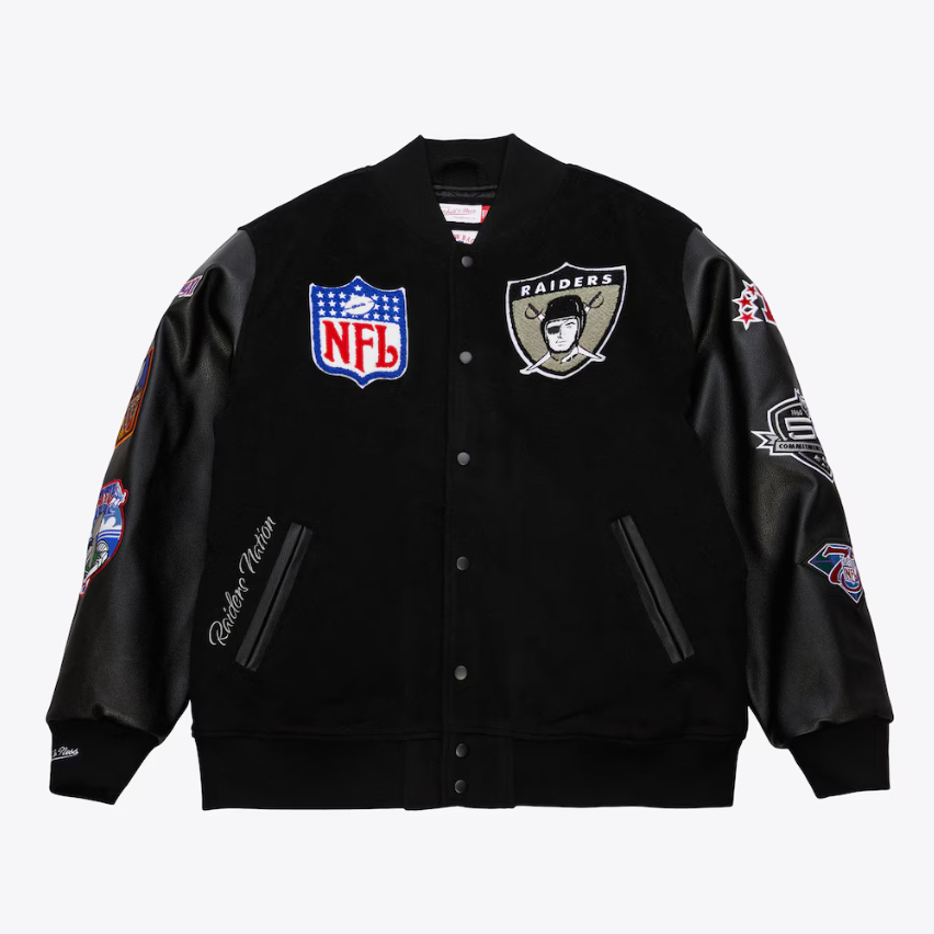 Oakland Raiders Black Out Varsity Jacket Mitchell &amp; Ness