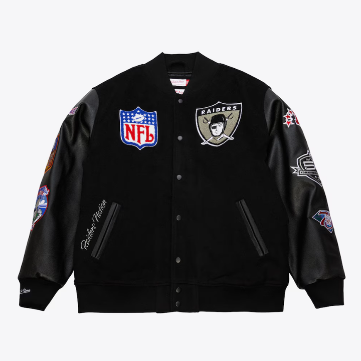 Oakland Raiders Black Out Varsity Jacket Mitchell &amp; Ness