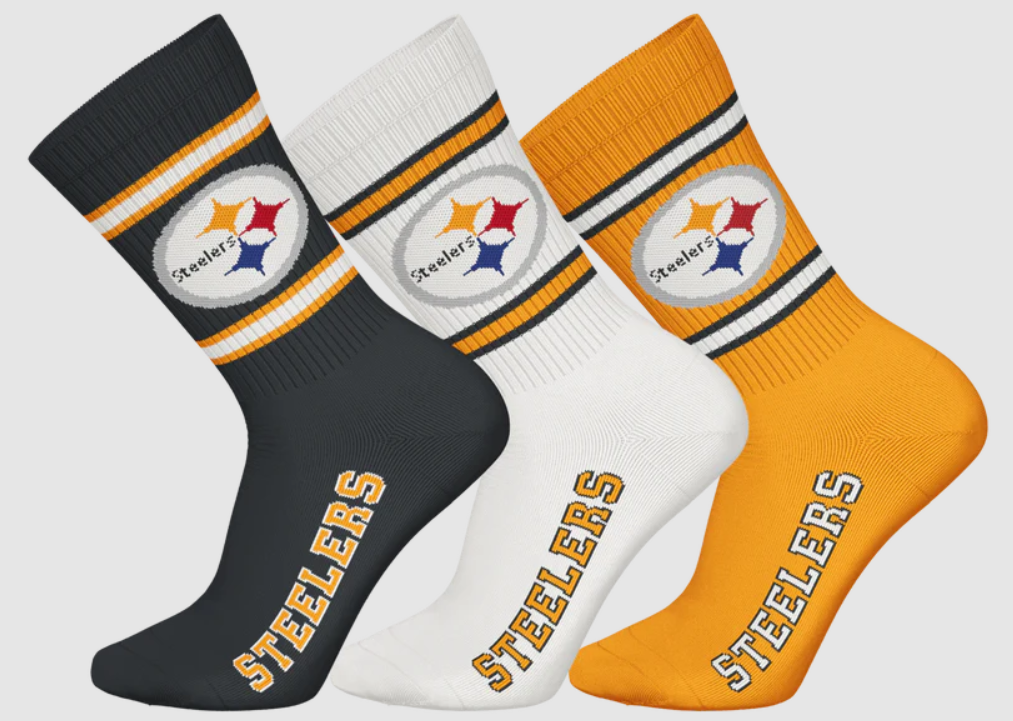 Barefoot - NFL Socks - Pittsburgh Steelers  - 3 Pack Crew Socks