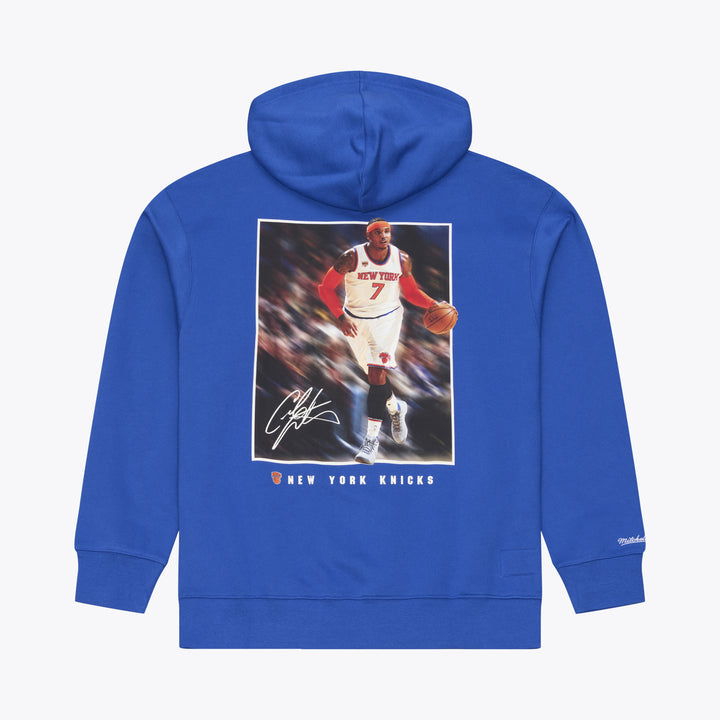 New York Knicks Carmelo Anthony NBA Player Fleece Hoodie Mitchell &amp; Ness Blue/Orange