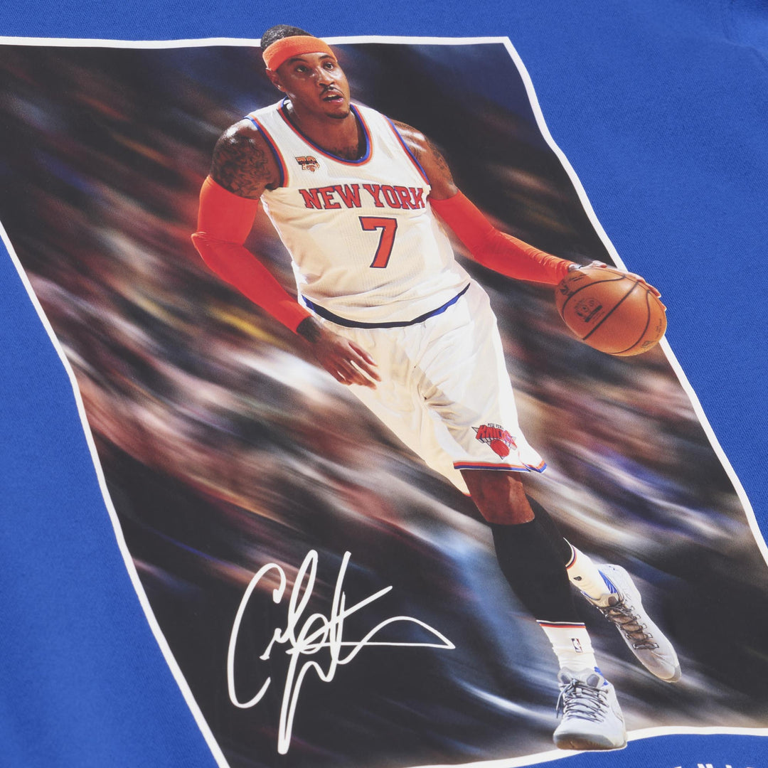 New York Knicks Carmelo Anthony NBA Player Fleece Hoodie Mitchell &amp; Ness Blue/Orange