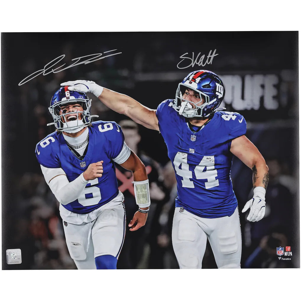 Jaxon Dart and Cam Scattebo  NFL Dual Autograph Photograph Fanatics Authentic 16" x 20" Touchdown Celebration