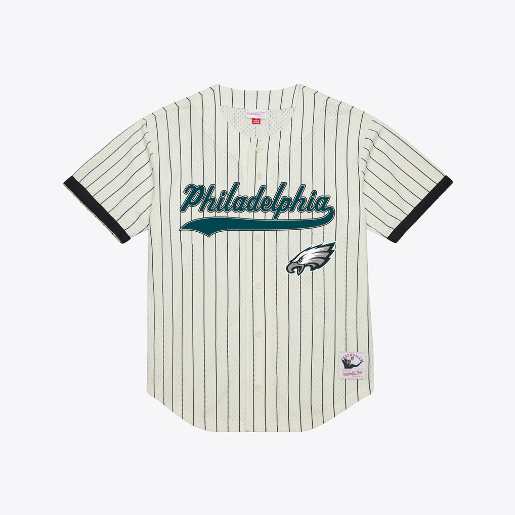 Brian Dawkins Philadelphia Eagles NFL Name &amp; Number Mesh Button-Up Jersey Mitchell &amp; Ness Cream