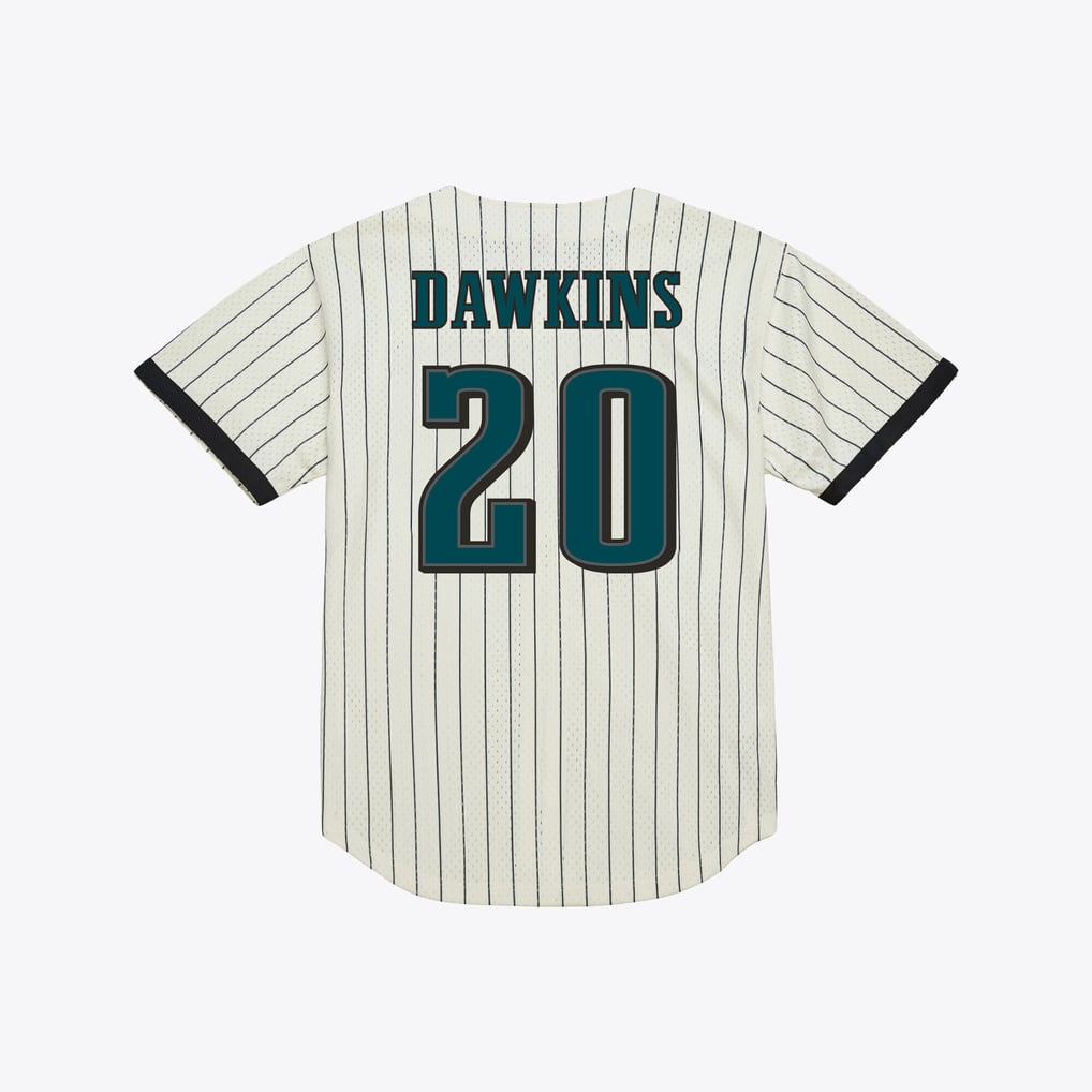 Brian Dawkins Philadelphia Eagles NFL Name &amp; Number Mesh Button-Up Jersey Mitchell &amp; Ness Cream