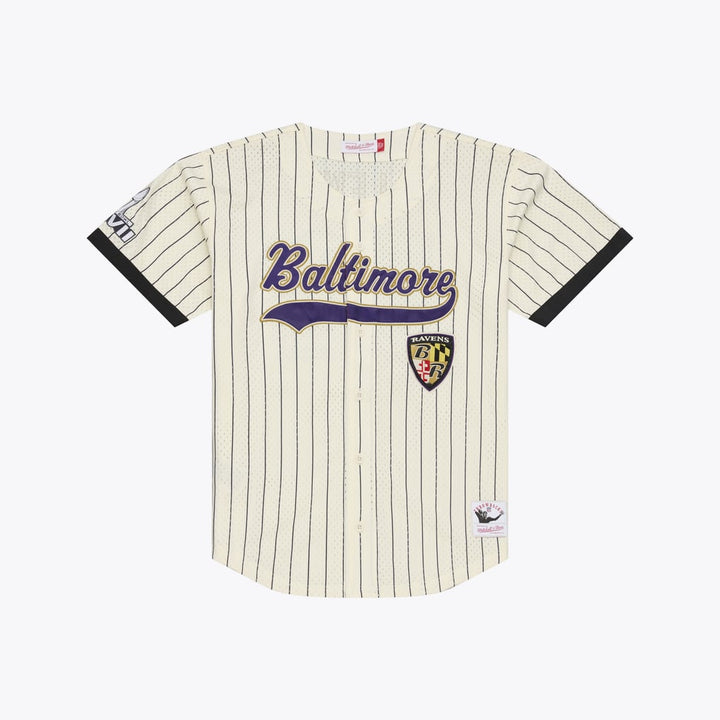 Ray Lewis Baltimore Ravens NFL Name &amp; Number Mesh Button-Up Jersey Mitchell &amp; Ness Cream