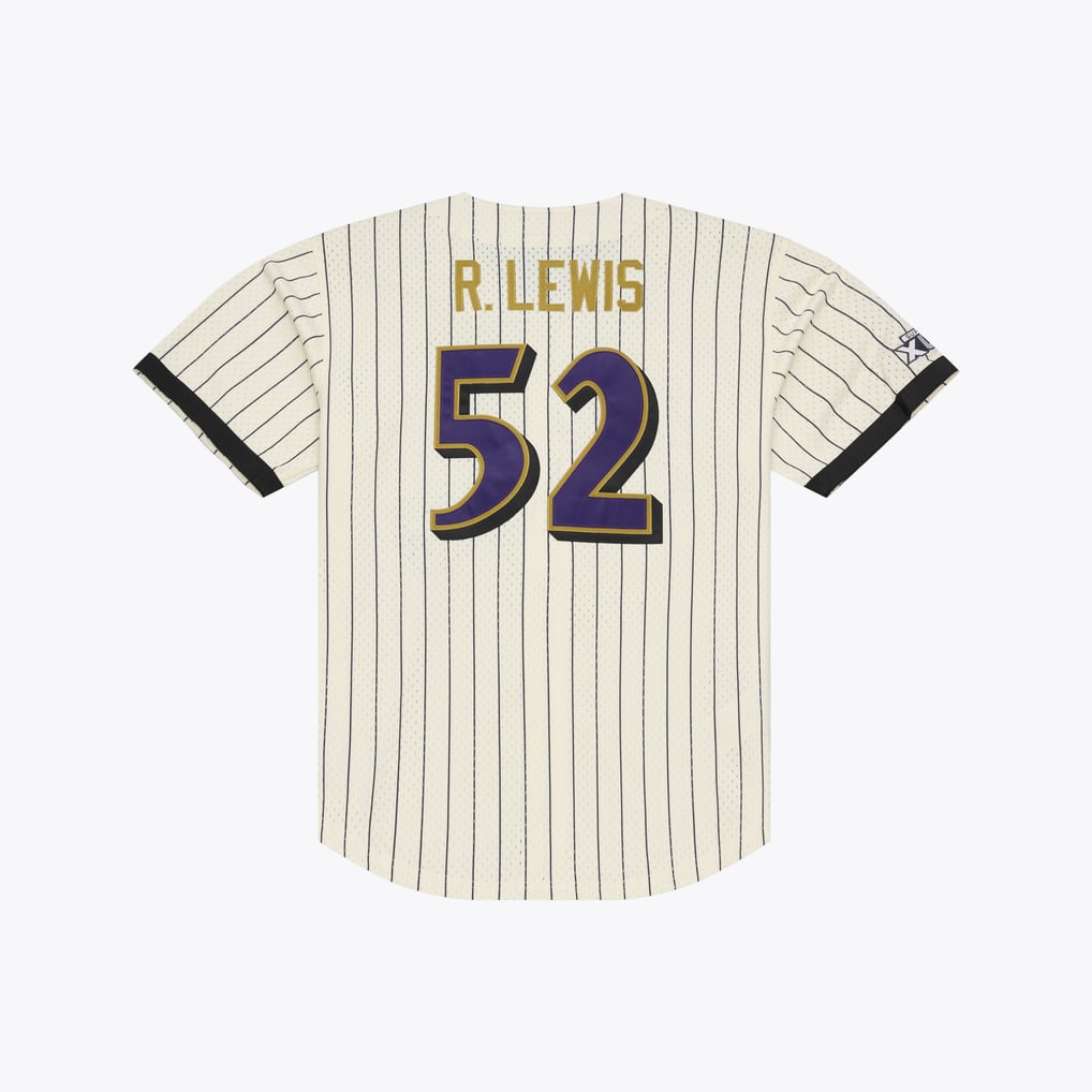 Ray Lewis Baltimore Ravens NFL Name &amp; Number Mesh Button-Up Jersey Mitchell &amp; Ness Cream