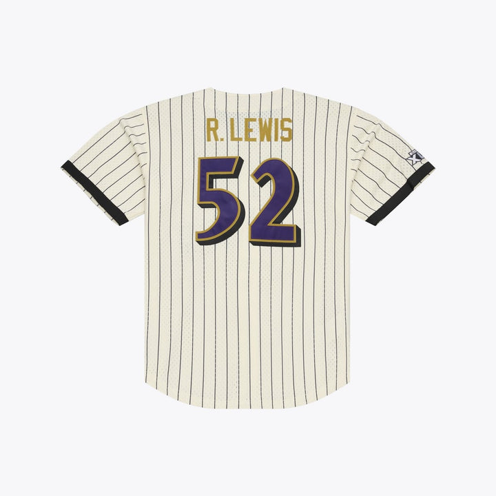 Ray Lewis Baltimore Ravens NFL Name &amp; Number Mesh Button-Up Jersey Mitchell &amp; Ness Cream