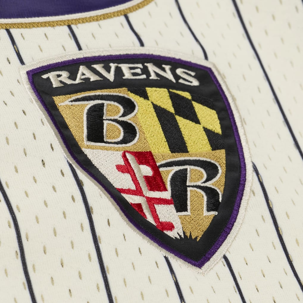 Ray Lewis Baltimore Ravens NFL Name &amp; Number Mesh Button-Up Jersey Mitchell &amp; Ness Cream