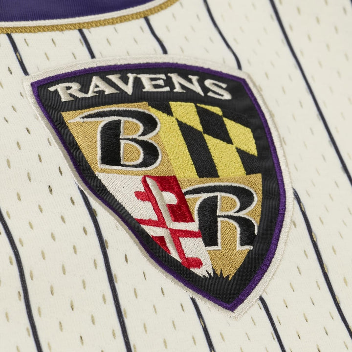 Ray Lewis Baltimore Ravens NFL Name &amp; Number Mesh Button-Up Jersey Mitchell &amp; Ness Cream