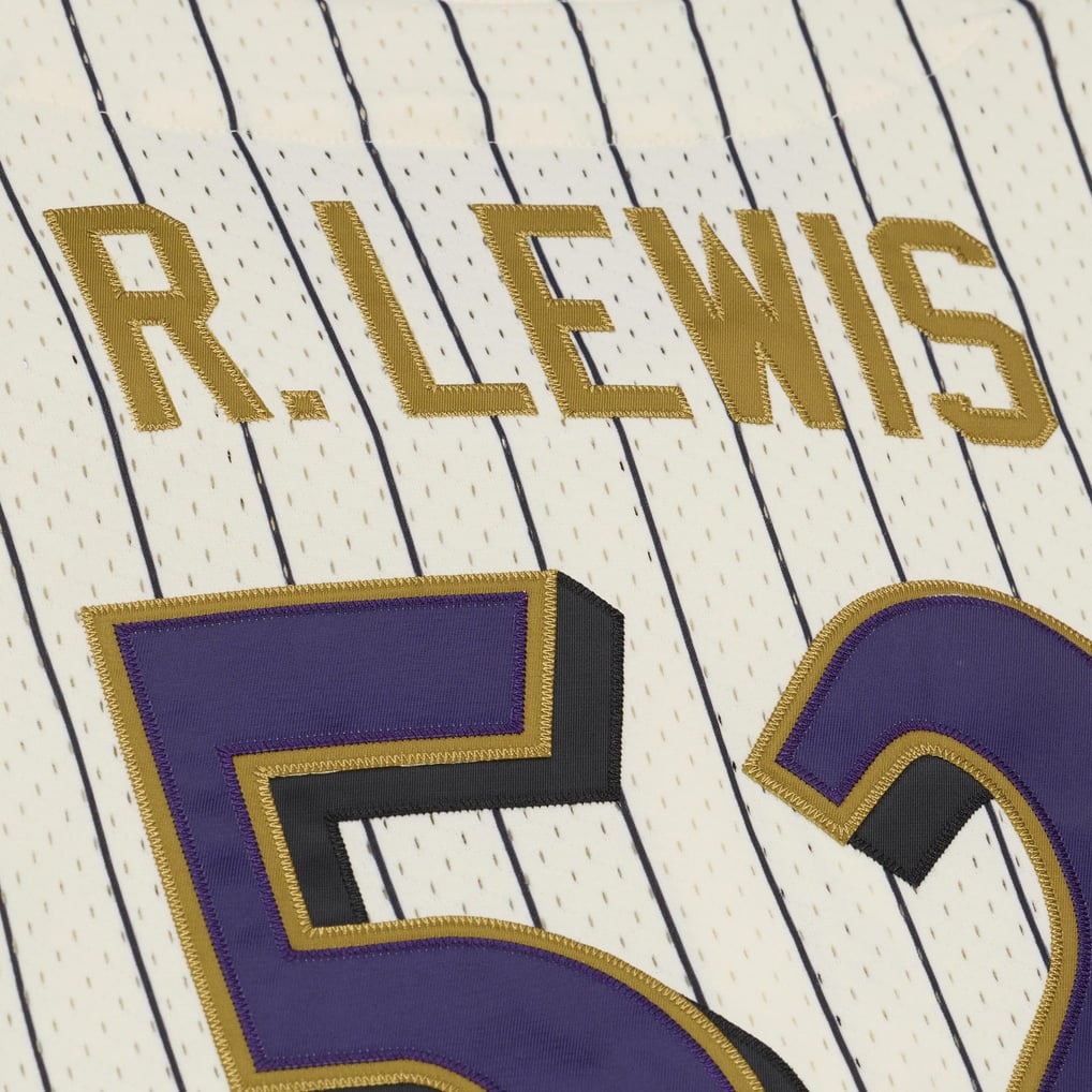 Ray Lewis Baltimore Ravens NFL Name &amp; Number Mesh Button-Up Jersey Mitchell &amp; Ness Cream