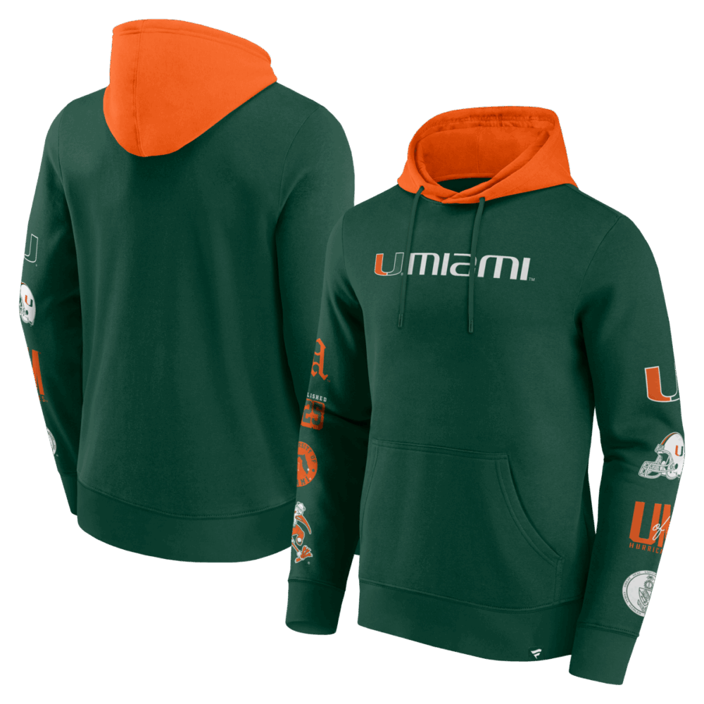 Fanatics - NCAA - Colorblock Badge Fleece Hoodie - Miami Hurricanes