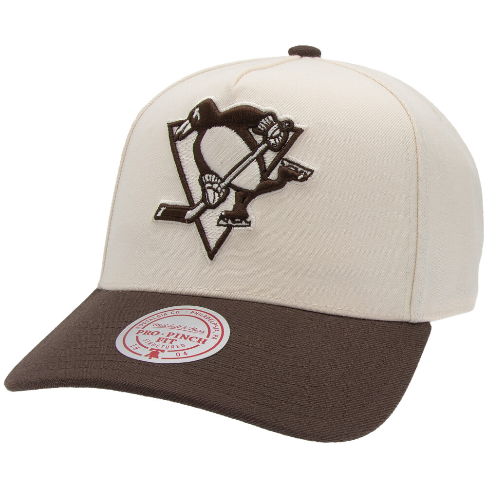Pittsburgh Penguins NHL Fashion 2-Tone Pro Pinch Fit Snapback Mitchell & Ness Cream/Brown
