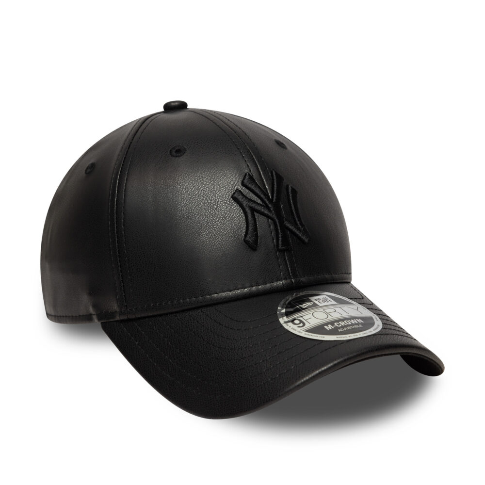 New York Yankees PU Leather 9FORTY Strapback New Era Black/Black - Afbeelding 3